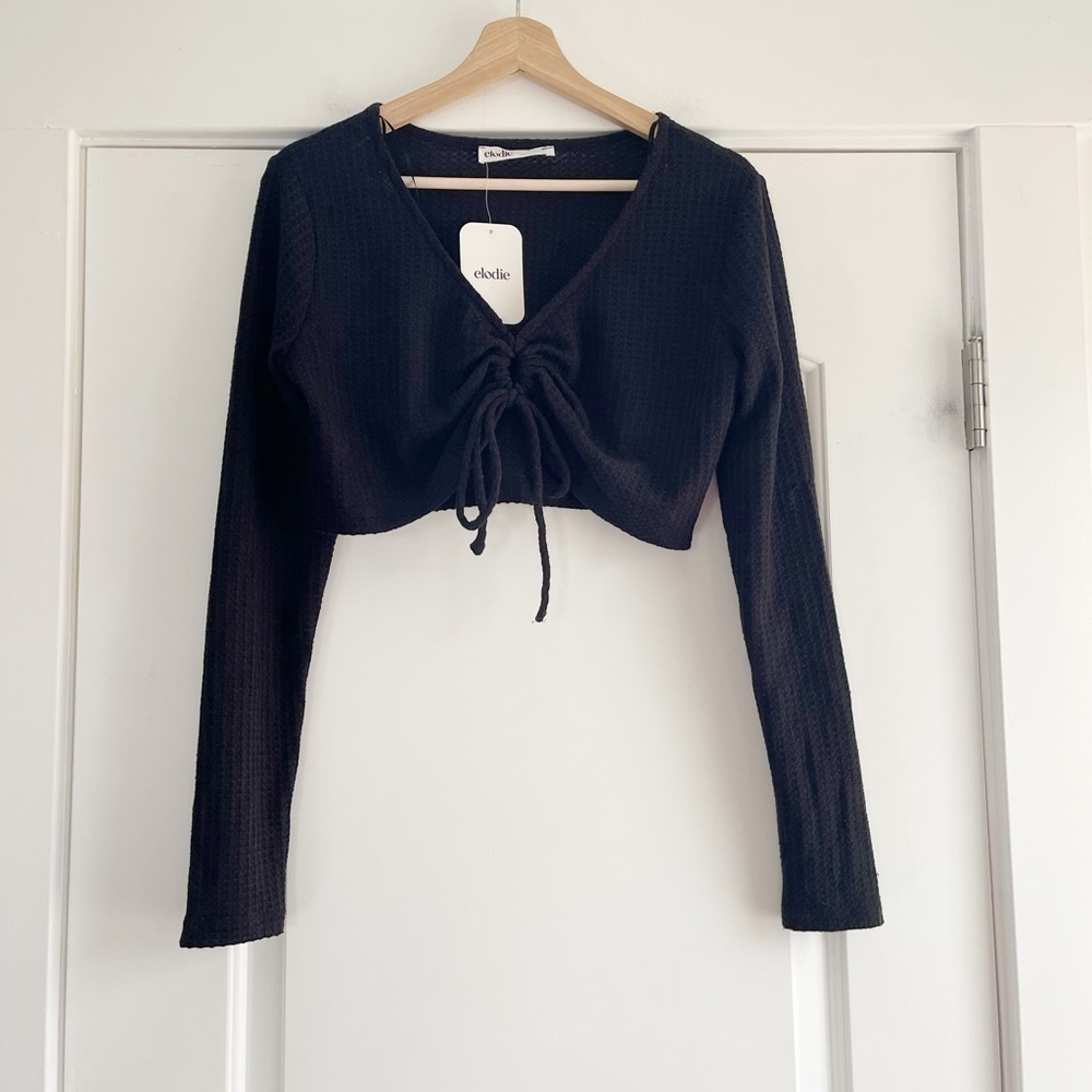 Elodie Waffle Knit Tie Front Crop Top - M